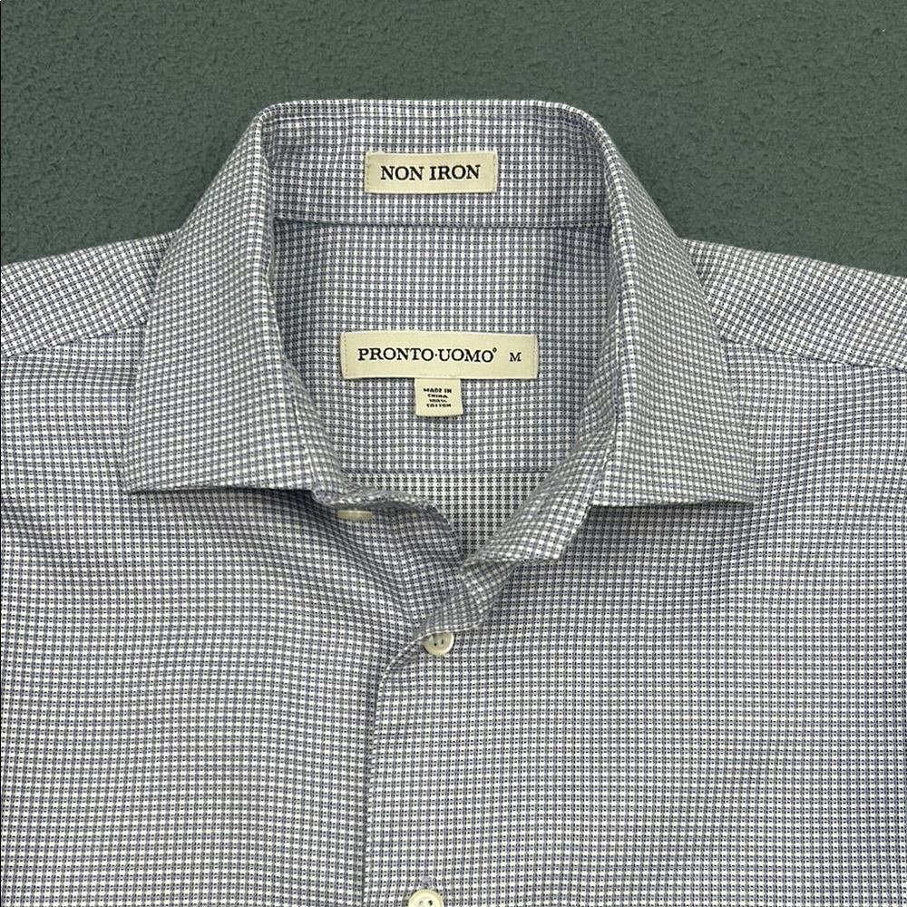Pronto Uomo Gray Checkered Shirt | Men’s Size M | 100% Cotton